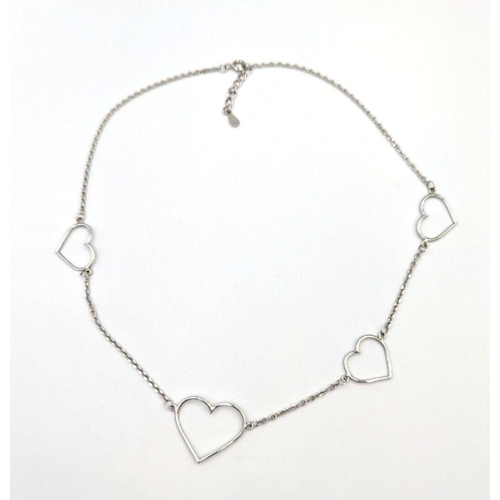 Fuzion Creations Sterling Silver Heart Stations Necklace 925 Marked 16.5" Long